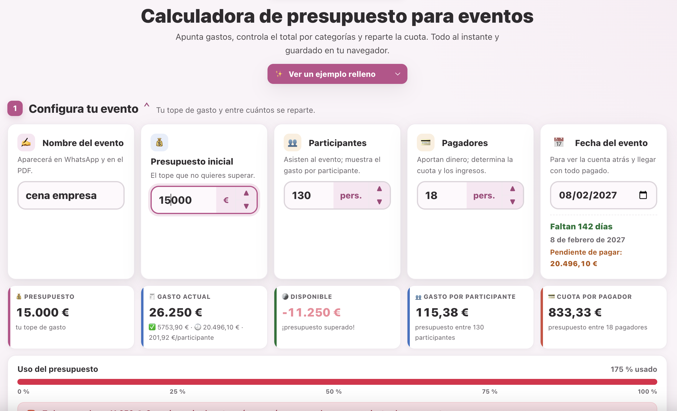 Captura del proyecto: CALCULADORA DE PRESUPUESTO PARA EVENTOS